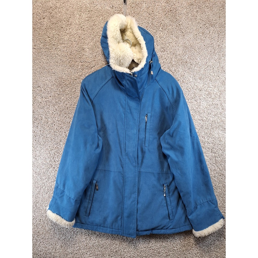 Relativity Jacket Womens Medium Blue Faux Fur Trim Hooded Parka Winter Coat Warm